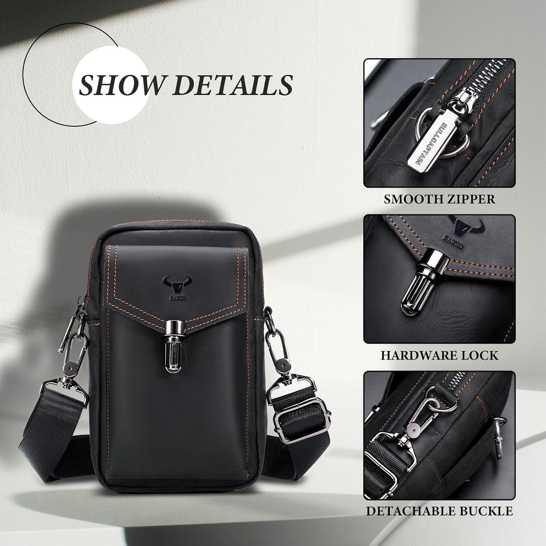 BAIGIO Handytasche Leder Vintage Gürteltasche Herren Hüfttasche Klein Schultertasche Umhängetasche R
