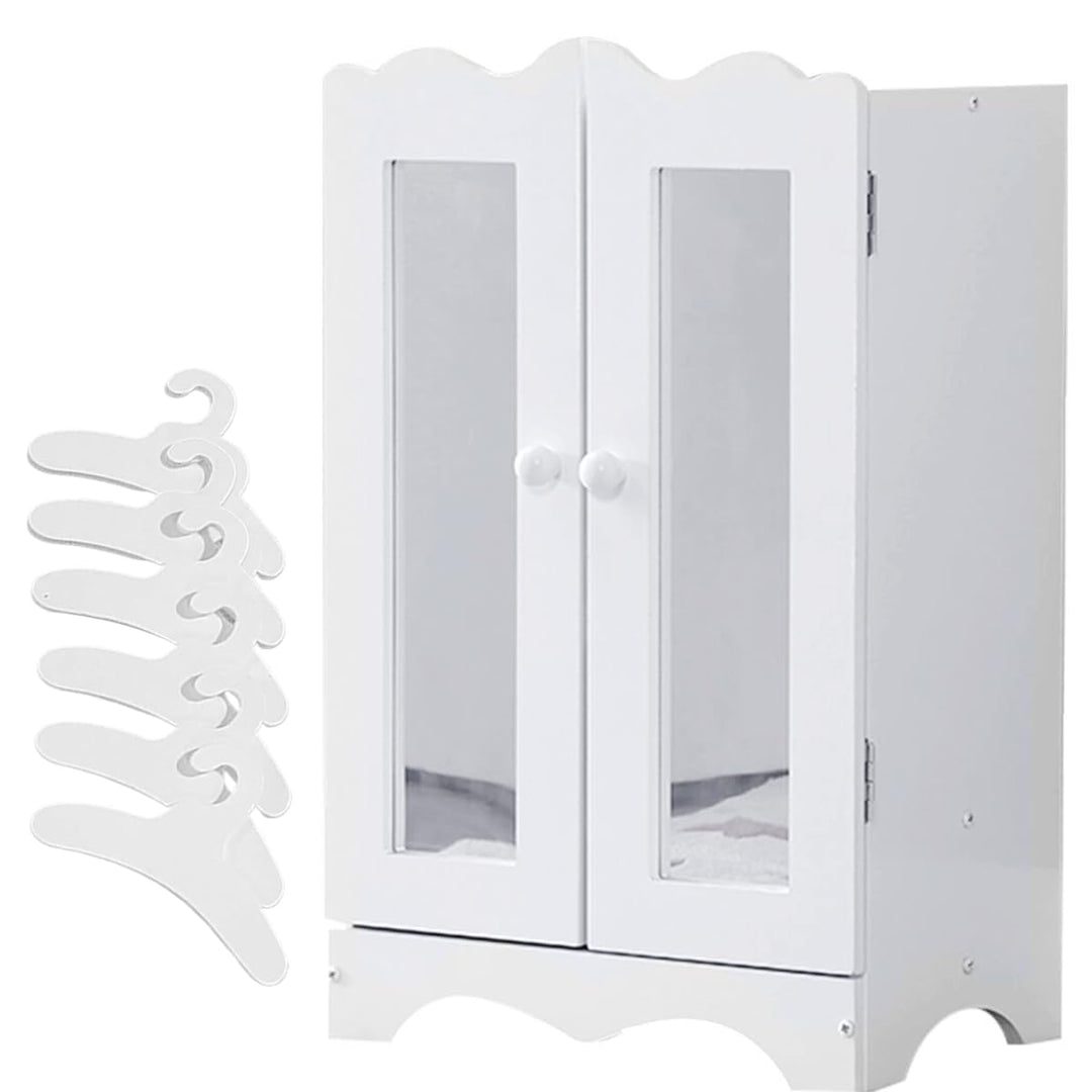 Holzpuppenmöbel mit 6 Kleiderbügeln Offener Kleiderschrank Organizer Puppenschrank für Puppen Spielz