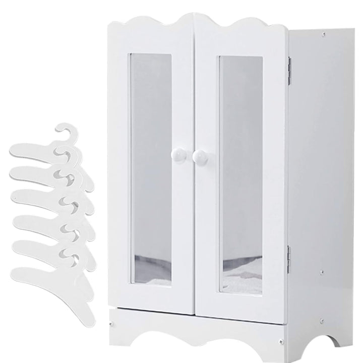 Holzpuppenmöbel mit 6 Kleiderbügeln Offener Kleiderschrank Organizer Puppenschrank für Puppen Spielz