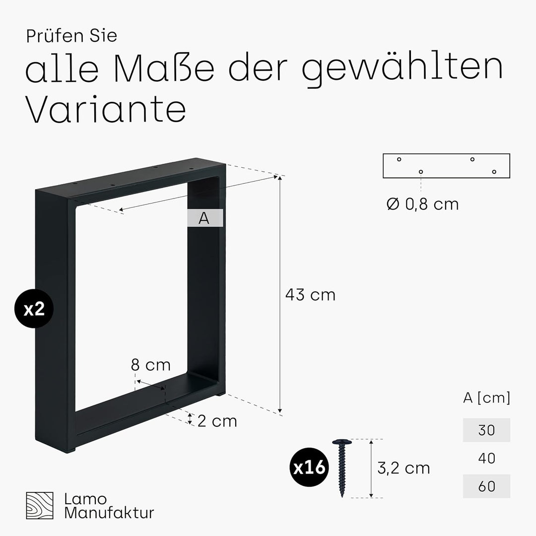 LAMO Manufaktur Tischbeine für Sitzbank, Couchtisch, Beistelltisch, Simple Massive, Vierkantprofil 8