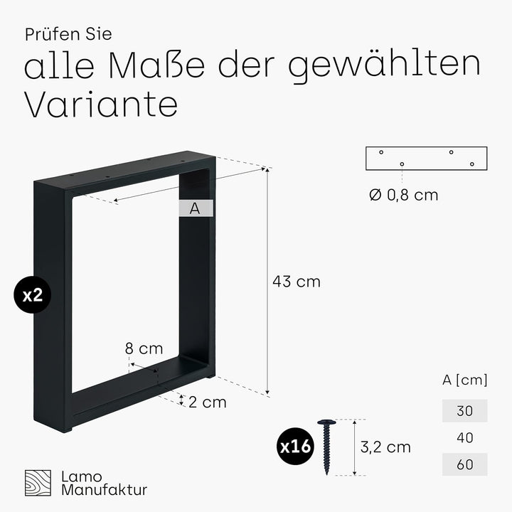 LAMO Manufaktur Tischbeine für Sitzbank, Couchtisch, Beistelltisch, Simple Massive, Vierkantprofil 8