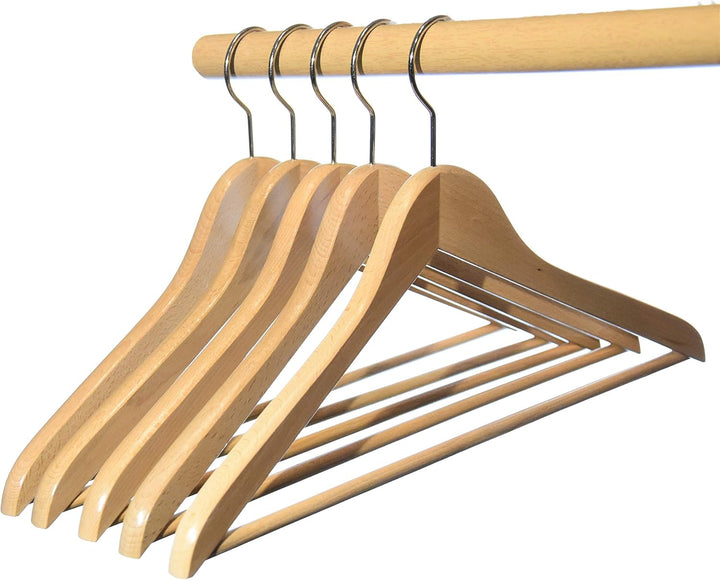 12 St. Kleiderbügel aus Buchenholz, Holz aus nachhaltiger Forstwirtschaft mit EUDR, Natur lackiert (