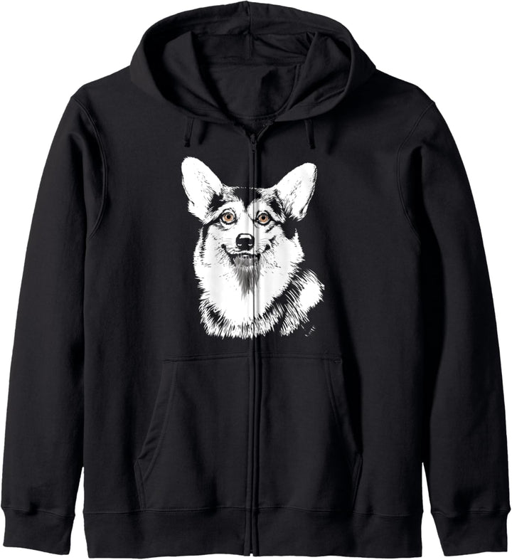 Süsser walisischer Corgi handgezeichnete Skizze künstlerisch Kapuzenjacke