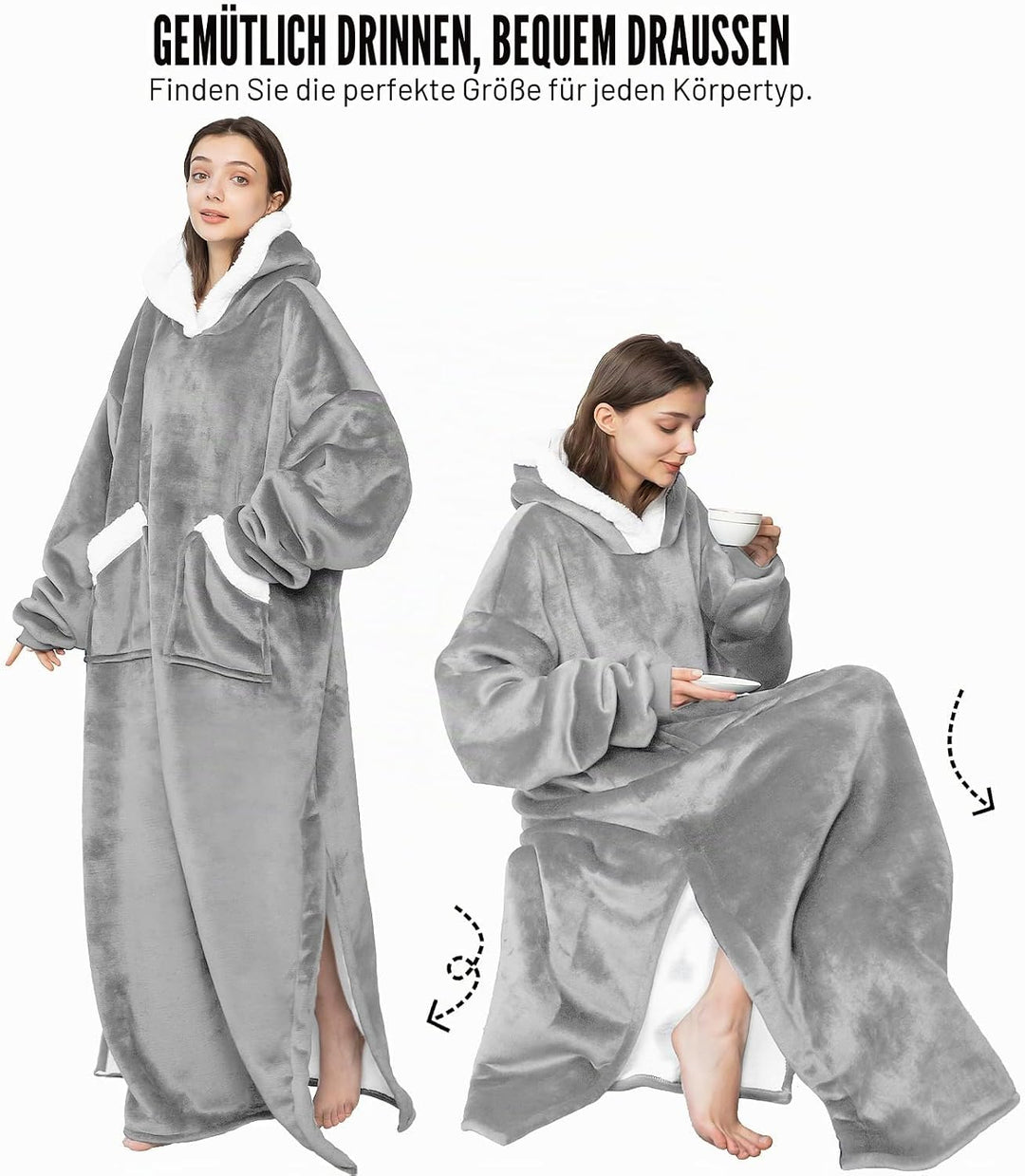 Emwwat Extra Lange Hoodie Decke, Übergrosse Sherpa Hoodie Decke für Damen und Herren, tragbare Decke