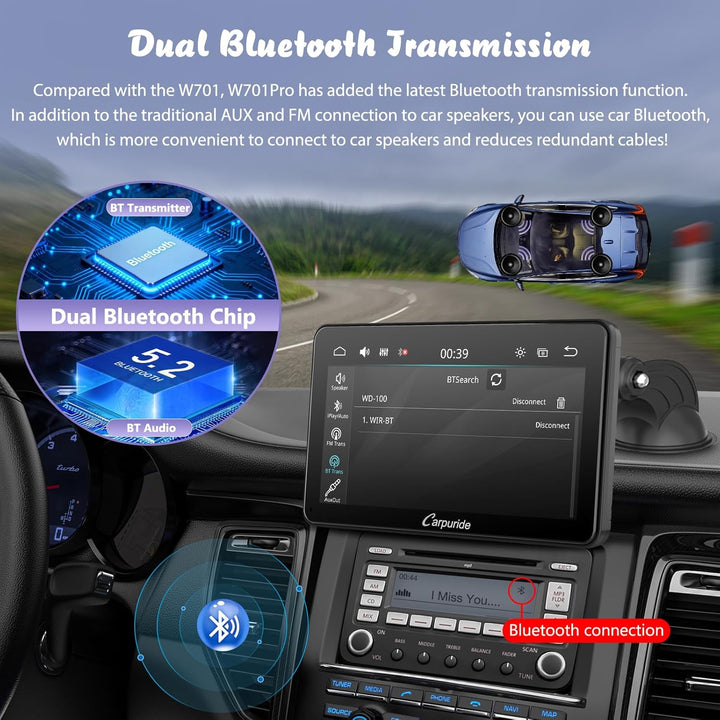 CARPURIDE W701 Pro CarPlay Display 7" Android Auto Bluetooth Transmission | 1080P Touchscreen mit 3