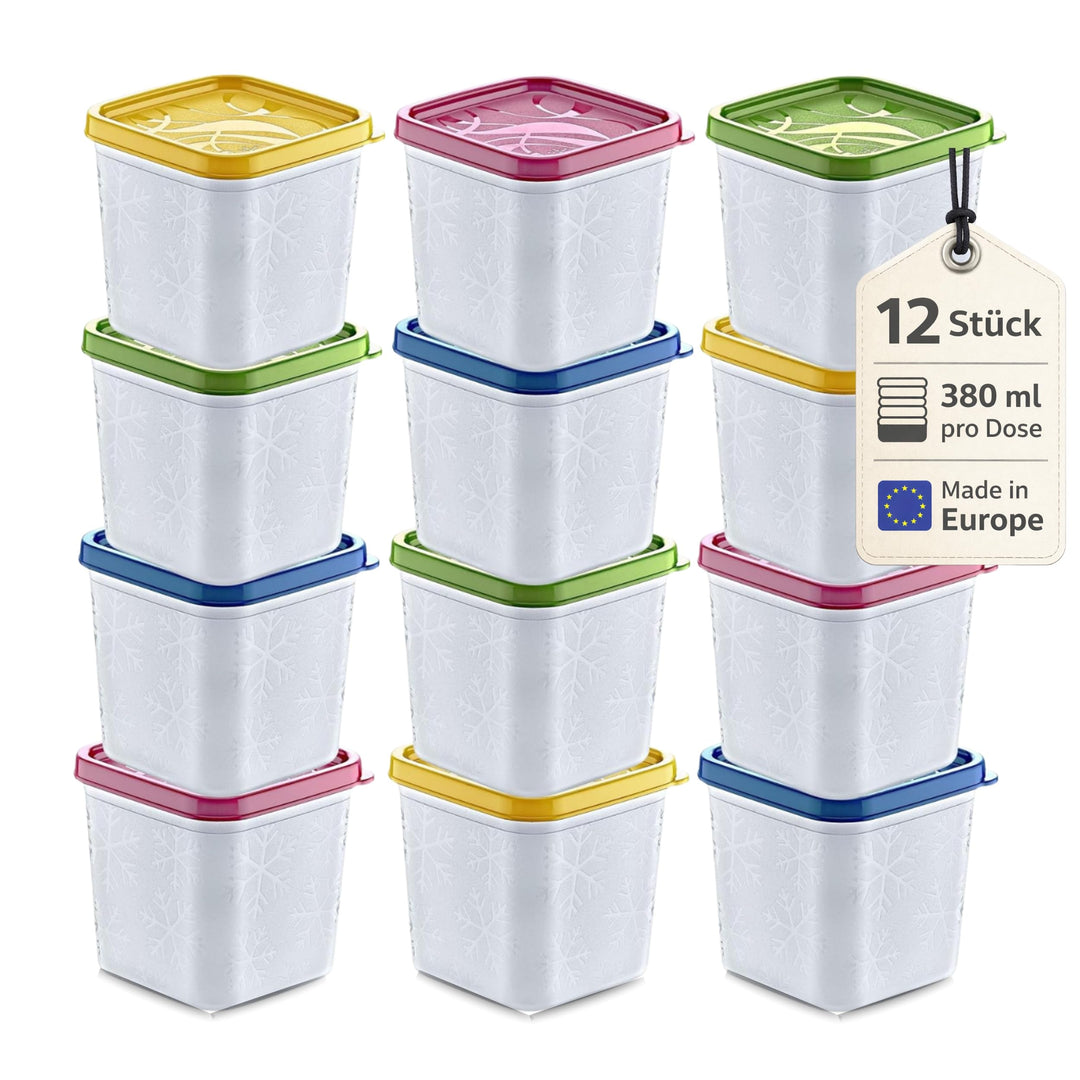 Annastore 12 x hochwertige Tiefkühldosen von -20°C bis + 100°C - Gefrierdosen - Luftdicht - Tiefkühl