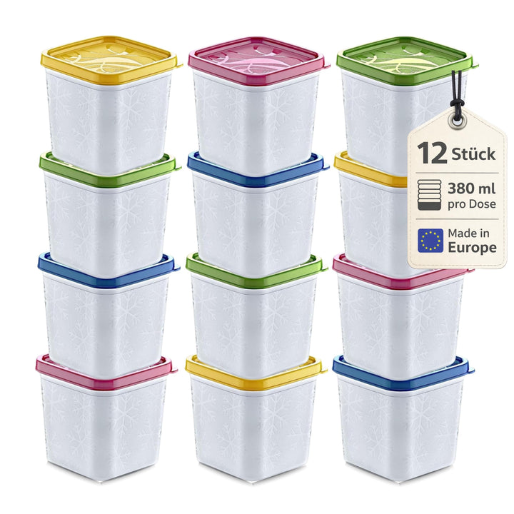 Annastore 12 x hochwertige Tiefkühldosen von -20°C bis + 100°C - Gefrierdosen - Luftdicht - Tiefkühl