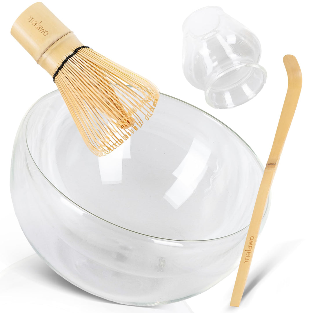 Premium Matcha Set 4-teilig Doppelwandige Glasschale [500ml] Matcha Zubereitung Traditionelles Zubeh