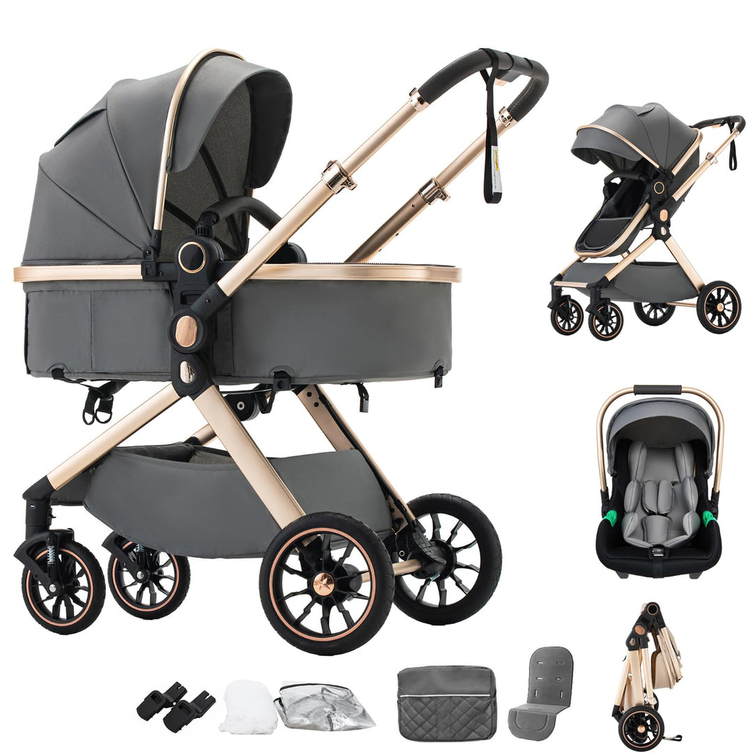 BEBBY Kinderwagen, Standard-Kinderwagen, Kinderwagen 3 in 1,Kinderwagen mit Faltbarem Tragbarem für