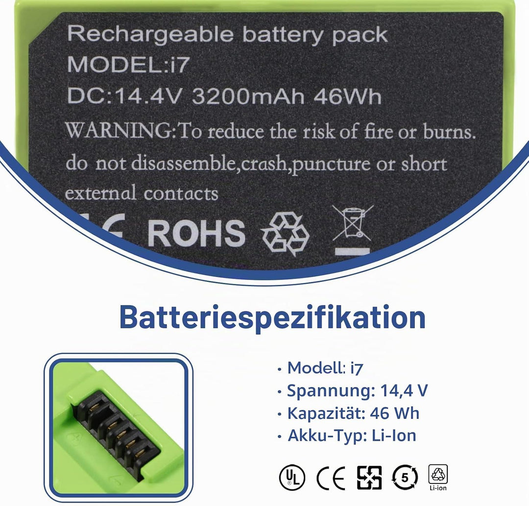 ANTIEE 3200mAh i7 i3 i4 Akku Replacement für iRobot Roomba i7 i7+ 7150 7550 i7558 i3+ 3150 3550 3558