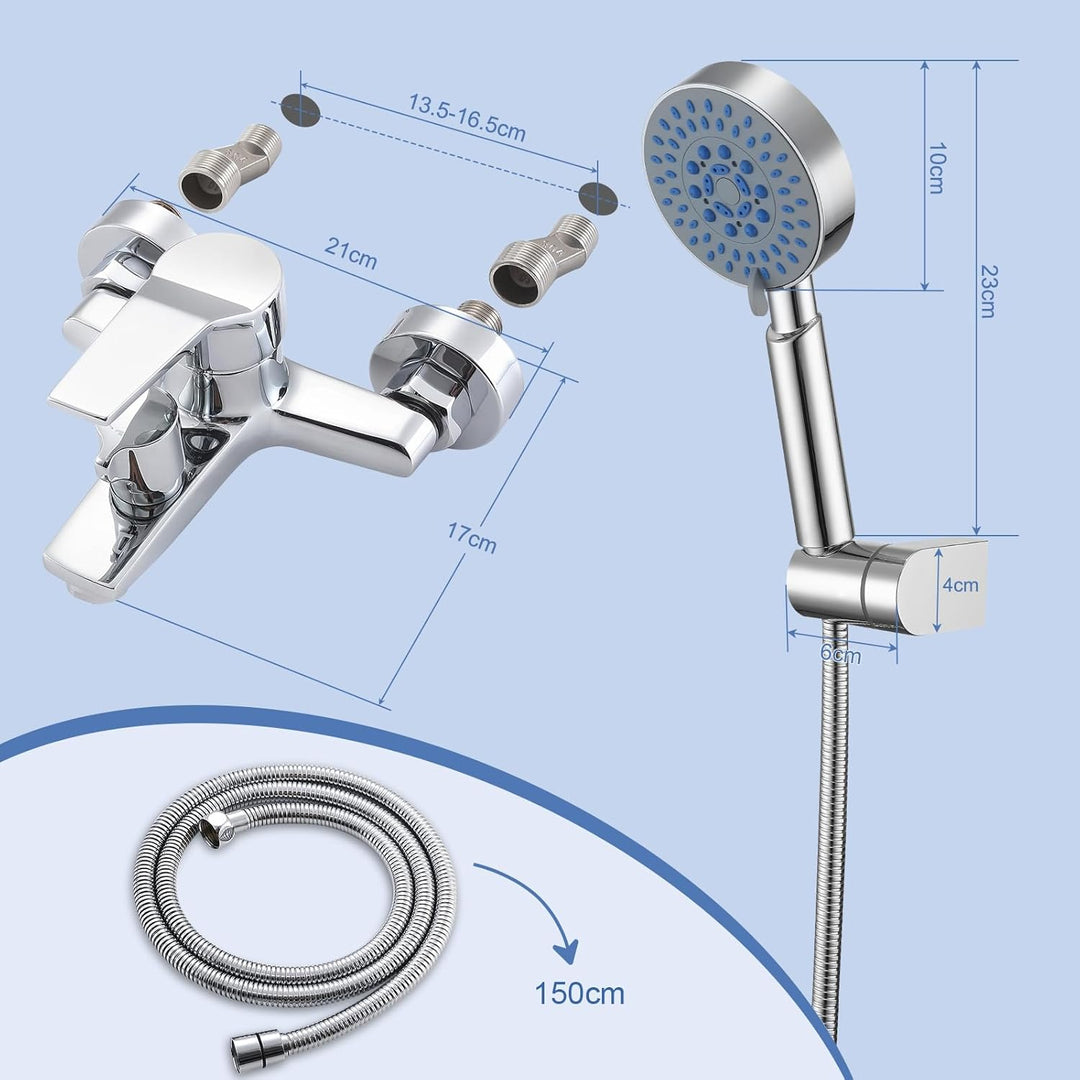 Badewannenarmatur mit Handbrause, Messing Mischbatterie Badewanne mit 5 Funktionen, Aufputz Wannenar