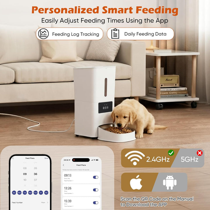 Futterautomat Katze 5L mit App Steuerung,15g Portionen für Katzen &amp; Hunde | Katzenfutter Automat mit