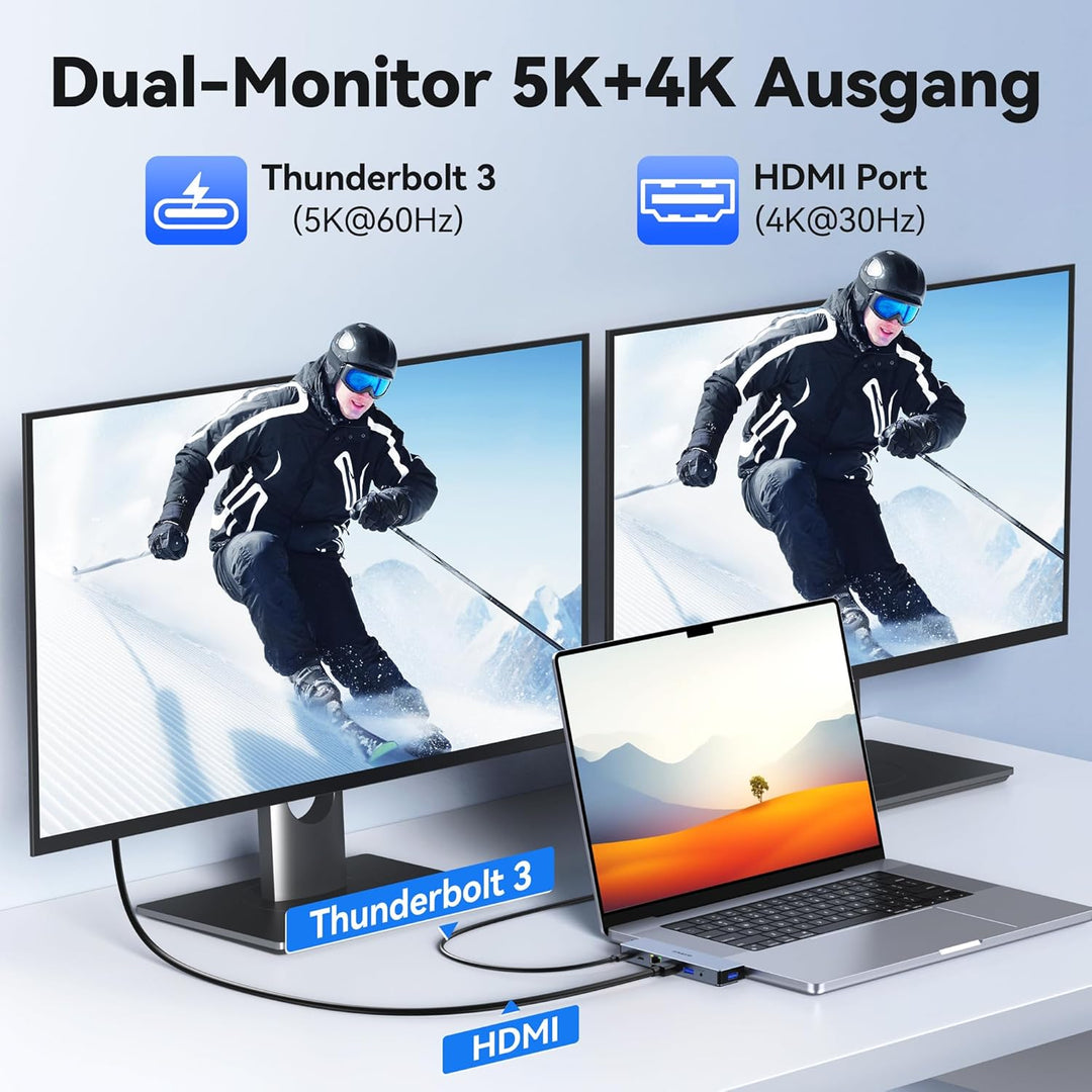 USB C Adapter, USB C Hub mit 4K HDMI, USB 3.0, USB 2.0, Ethernet LAN, SD/TF Kartenleser, Thunderbolt
