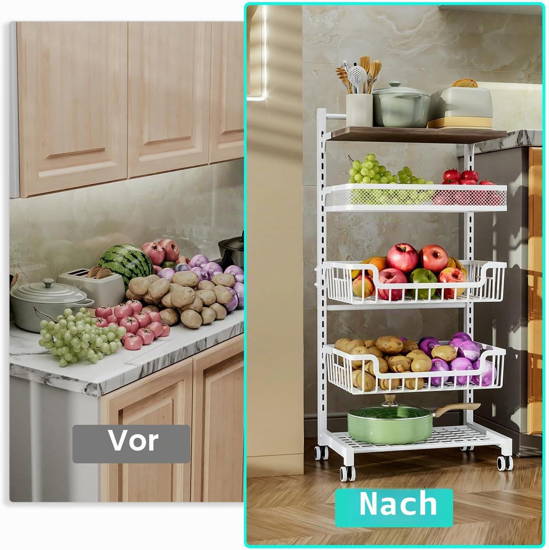 HapiRm Gemüsewagen Obstregal Küche Gemüseregal - 5 Etagen Verstellbar Obstkorb Küchenwagen, Grosse K