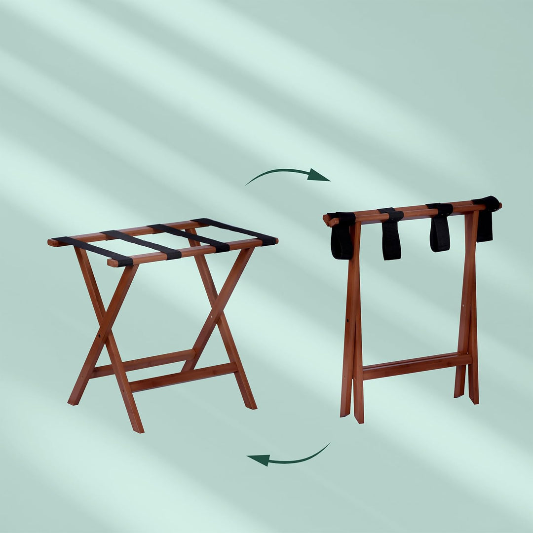 Relaxdays Kofferständer, klappbar, Premium-Bambus, HxBxT: 52x58x37,5 cm, Gepäckständer Gurte, Koffer