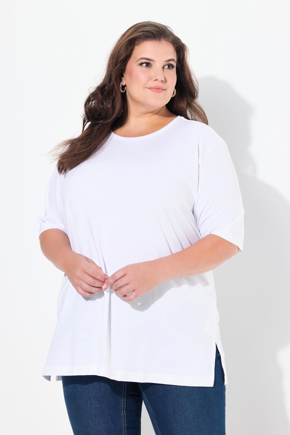 Ulla Popken Damen Basic, Rundhals T-Shirt 54-56 Schneeweiss, 54-56 Schneeweiss