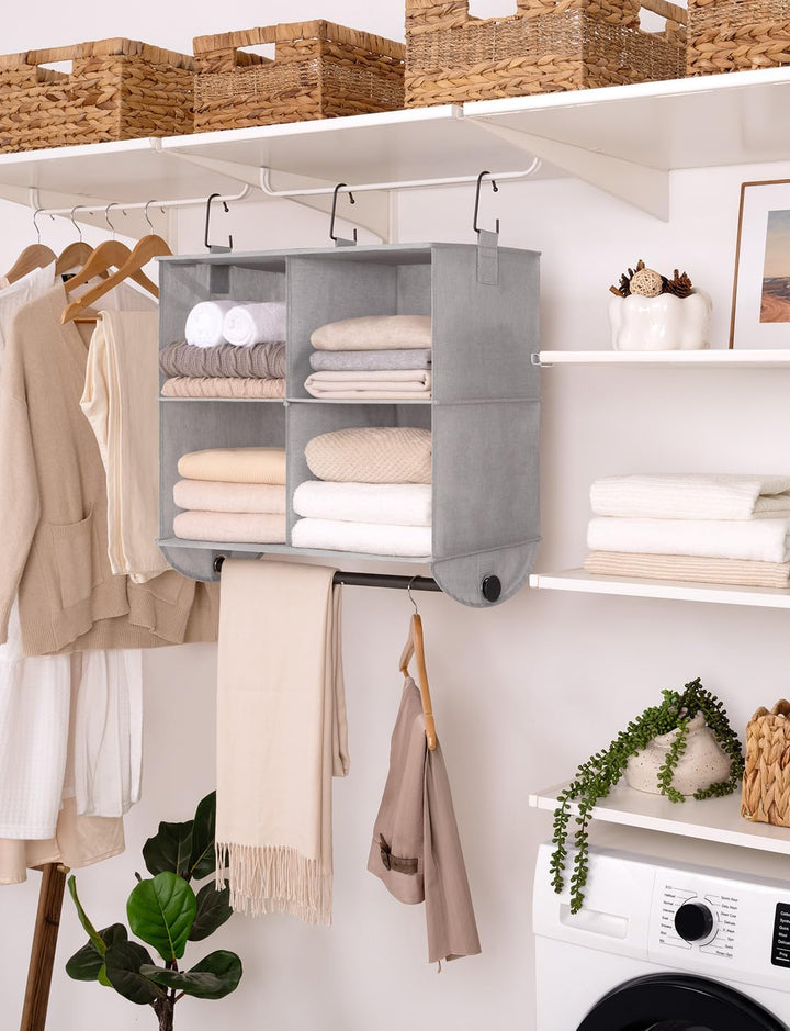 StorageWorks Hängeregal Kleiderschrank mit Metallstange, Hängeorganizer für Kleiderschrank, platzspa
