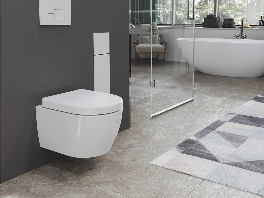 SSWW | Toilette für Gäste-WC, Spülrandloses WC mit Softclose Deckel, Hänge-WC aus Keramik, Wand-WC |
