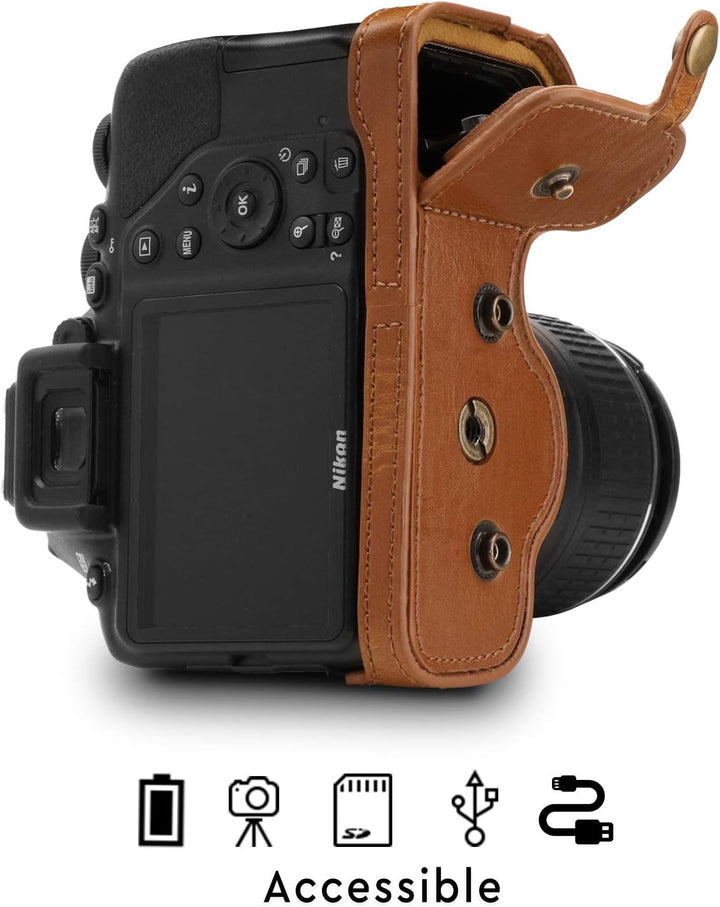 MegaGear MG1537 Nikon D3500 Ever Ready Leder Kamera-Case mit Trageriemen - Hellbraun, Hellbraun