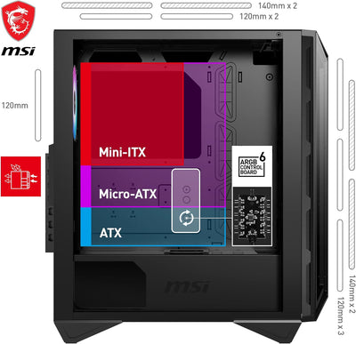 MSI MPG GUNGNIR 110R Mid-Tower PC-Gehäuse - Gehärtetes Glas, unterstützt ATX, M-ATX & Mini-ITX, 4x 1