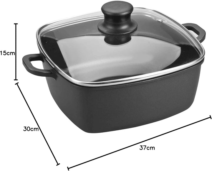 Lacor 25829 Bratentopf mit Glasdeckel 28 cm, Giessen Aluminium, schwarz