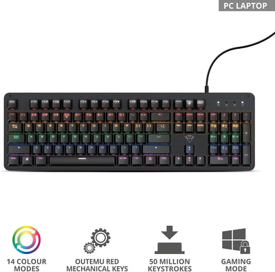 Trust Gaming Mechanische Gaming Tastatur GXT 863 Mazz - Mechanische Outemu Red Schalter, Deutsches Q