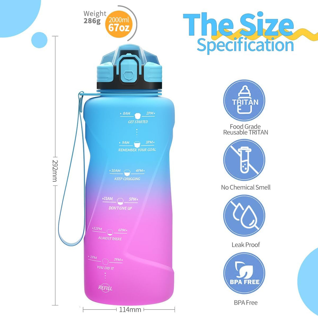 Coolfel Sport Trinkflasche 2l, 1,5l, 1l, 700ml, 500ml Trinkflasche Kinder Auslaufsicher, Motivierend