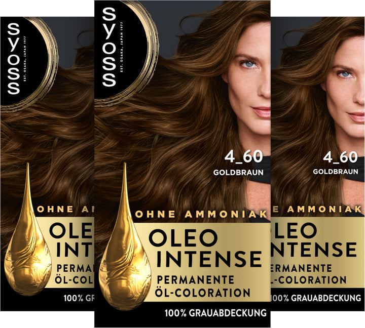Syoss Oleo Intense Öl-Coloration 4-60 Goldbraun Stufe 3 (115 ml), dauerhafte Haarfarbe mit pflegende