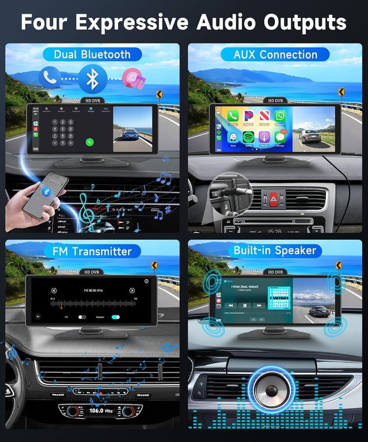 Podofo Tragbares Autoradio Wireless Carplay Android Auto 10.26'' Touchscreen ADAS System FM Sender U