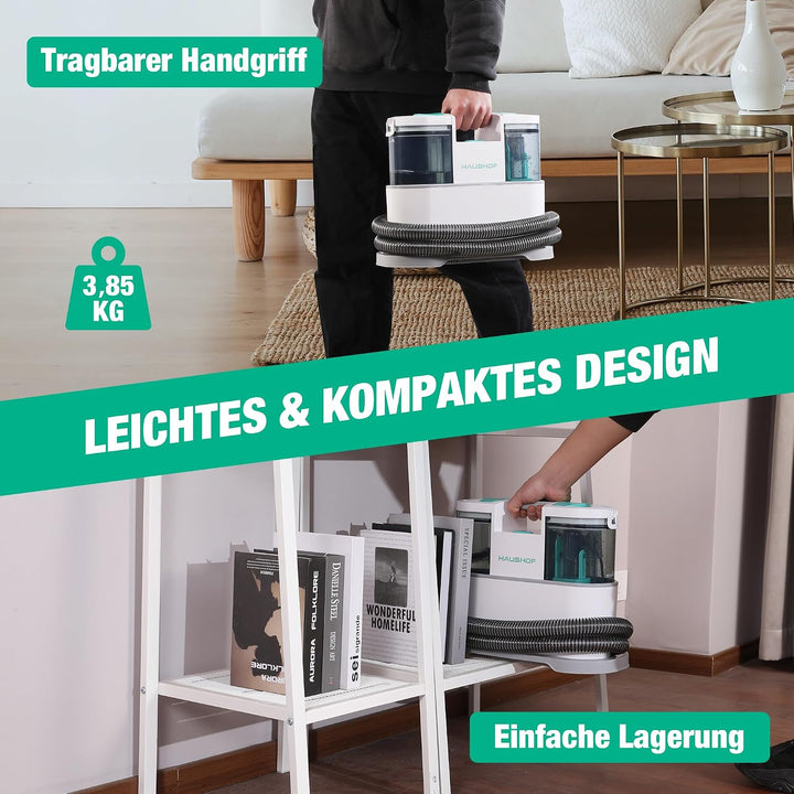 HAUSHOF StainZapper Pro Waschsauger Teppichreiniger, 450W 12kPa Polsterreiniger 1,5+0,8L mit Reinigu
