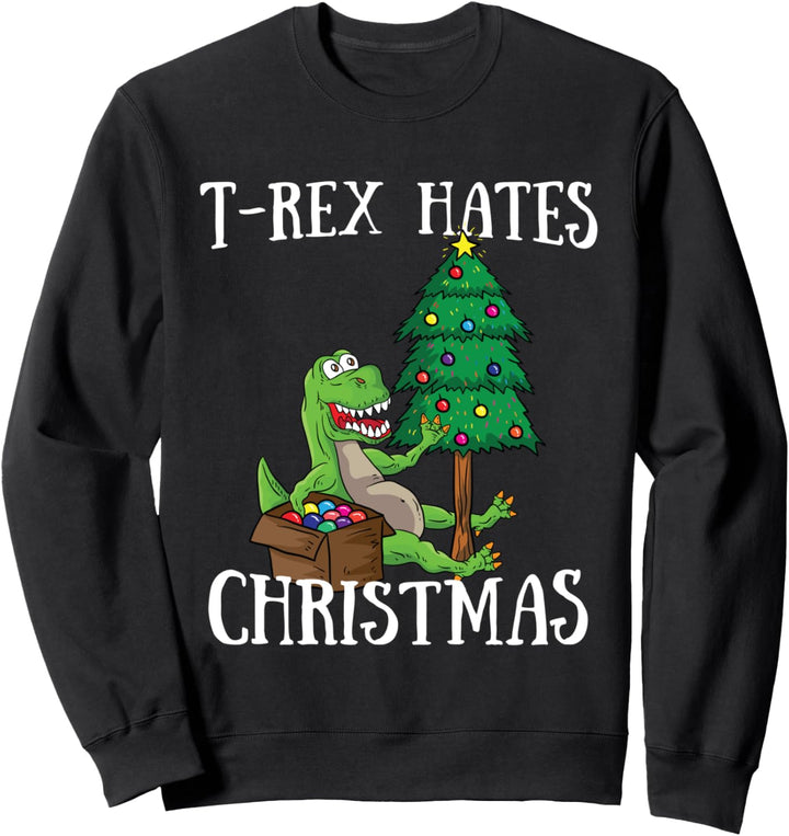 T-Rex Hates Christmas X-Mas Baumlichter Dekoration Dinosaurier Sweatshirt