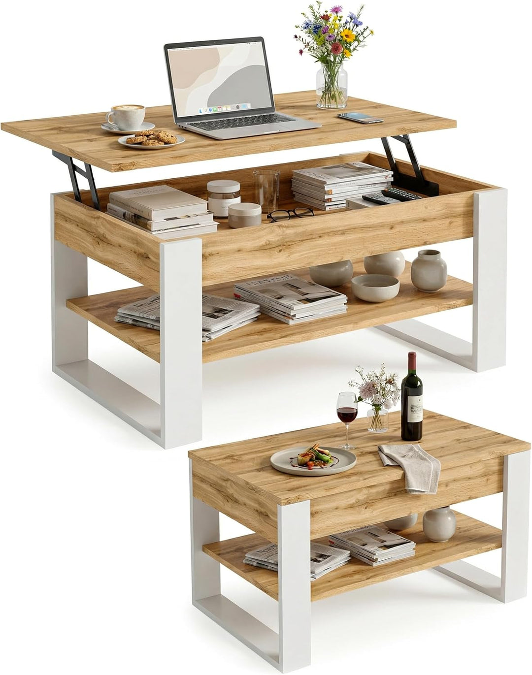 Couchtisch höhenverstellbar mit Stauraum - Couchtische - Wohnzimmertisch klappbar - höhenverstellbar
