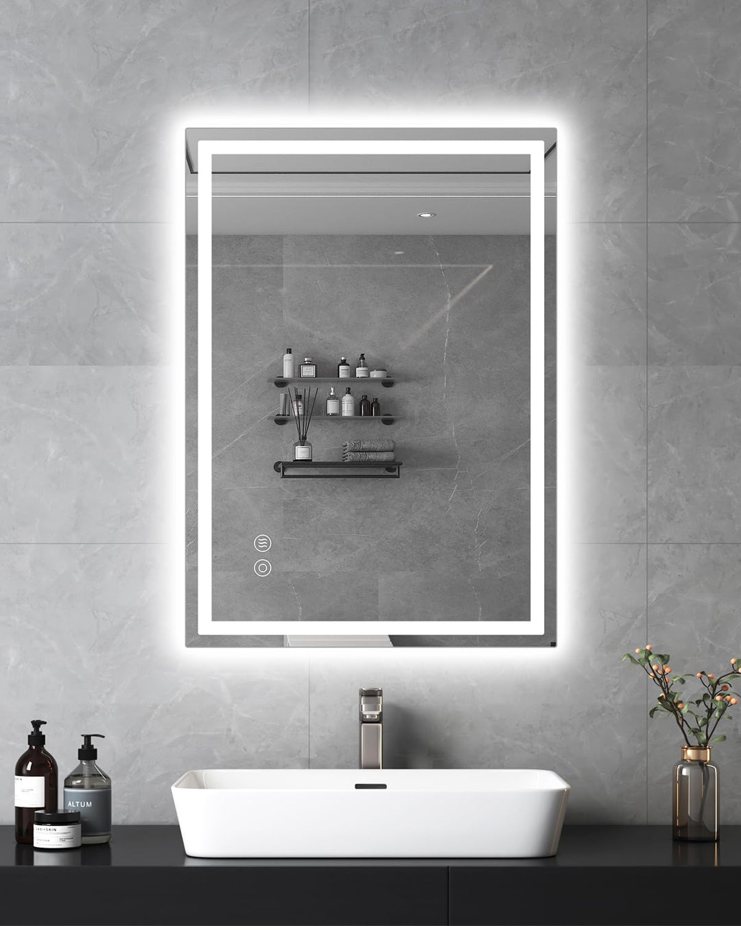 LED Spiegel mit Beleuchtung, 50x70cm Badezimmerspiegel mit Touchschalter, Anti-Fog, Dimmbar Licht 3