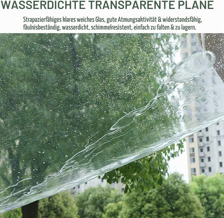 Plane Transparent mit Ösen 1X3M, PVC Durchsichtige Plane Wasserdicht Abdeckplane, Reissfest Winddich