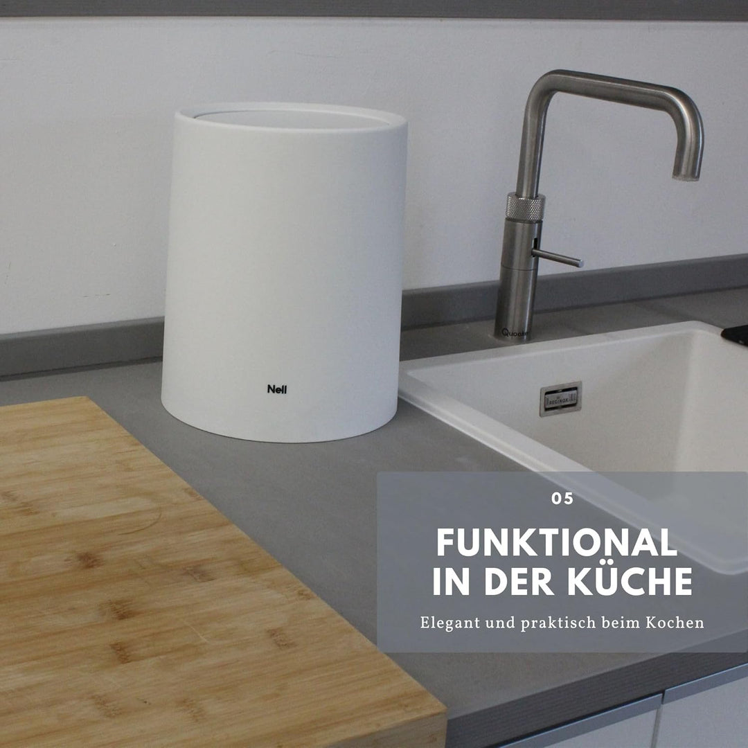 Nell 8L Mülleimer Bad Weiss Matt mit Schwingdeckel – Perfekt als eleganter Kosmetikeimer, Ideal auch