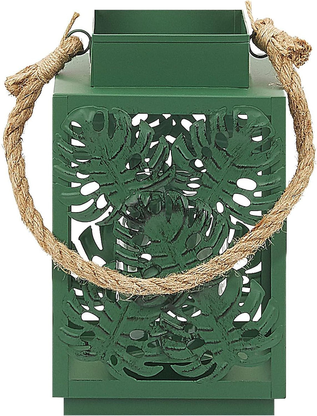 Laterne aus Metall in Grün mit floralem Motiv Boho Stil Unimak