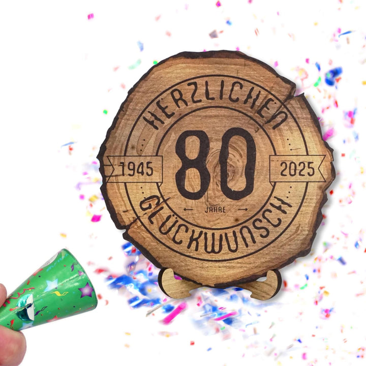 Baumscheibe mit Gravur für 80. Geburtstag – Geburtstags Geschenk aus Holz – Hochwertige Holz Geschen