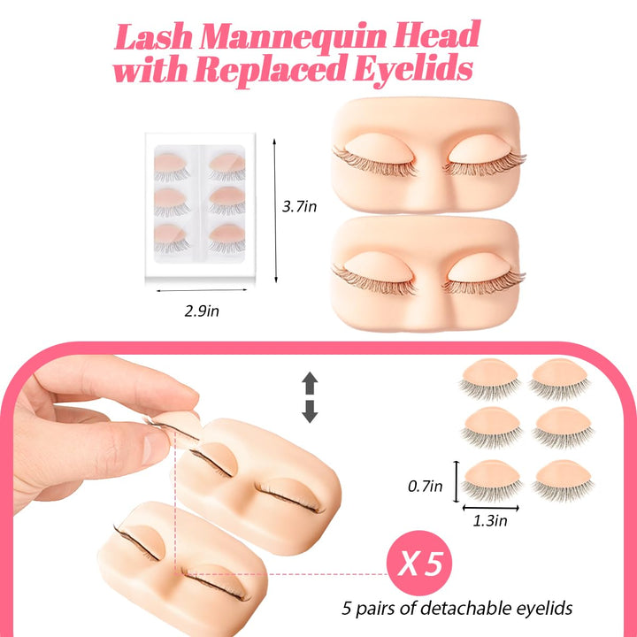 Wimpernverlängerung Set für Anfänger Lash Mannequin Kopf mit Ersetzten Augenlidern Falsche Wimpern P
