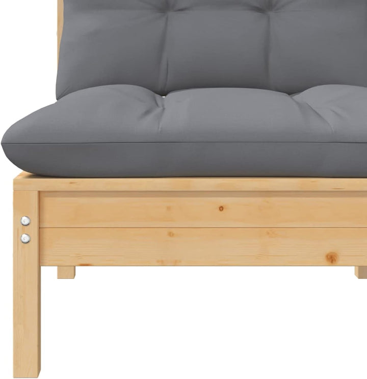 Goliraya Kiefernholz Massiv Garten Mittelsofa Garten-Lounge-Set mit Grauen Kissen Modular Gartensofa