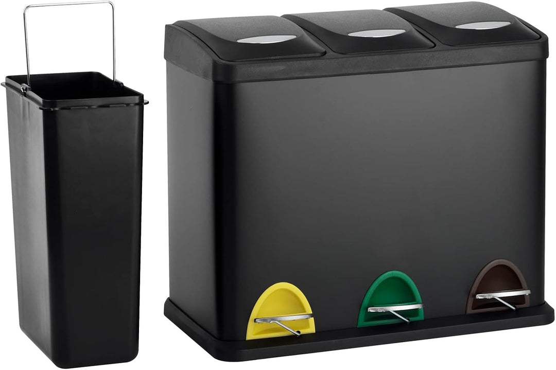 SVITA TC3X8 24 L Treteimer Abfalleimer Mülleimer Pulverbeschichteter Stahl Schwarz, Schwarz