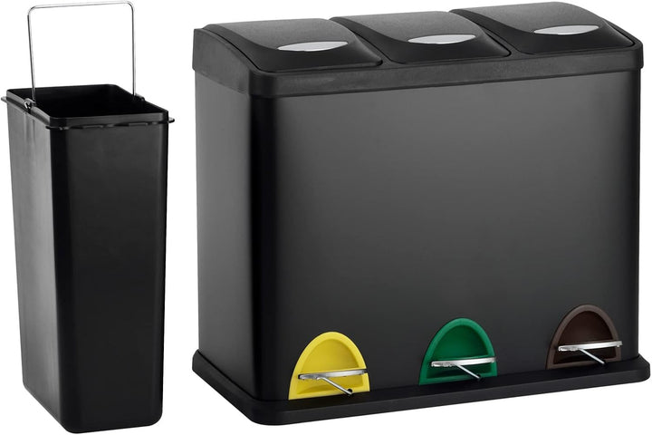 SVITA TC3X8 24 L Treteimer Abfalleimer Mülleimer Pulverbeschichteter Stahl Schwarz, Schwarz