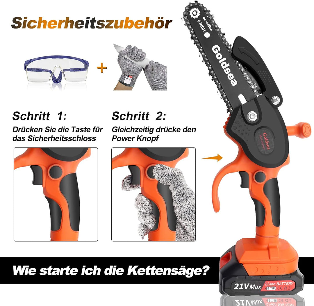 Mini Kettensäge, 6 Zoll Mini Kettensäge Mit Akku 21V Elektro Kettensäge, handkettensäge mit akku (mi