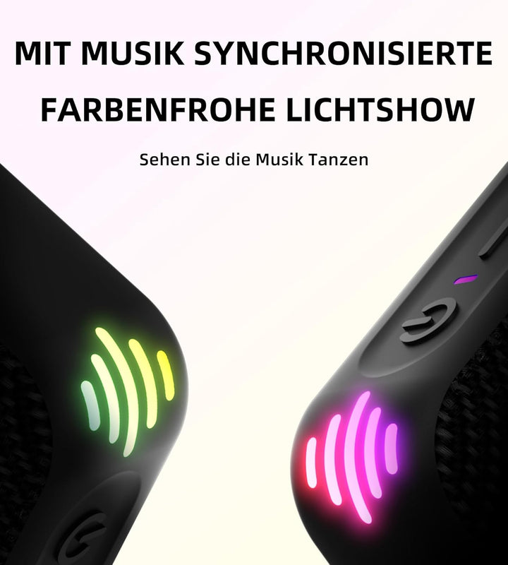 Musikbox Bluetooth, Bluetooth Lautsprecher mit Beat-Synchronisationslicht, IPX7-Wasserdicht, Musikbo