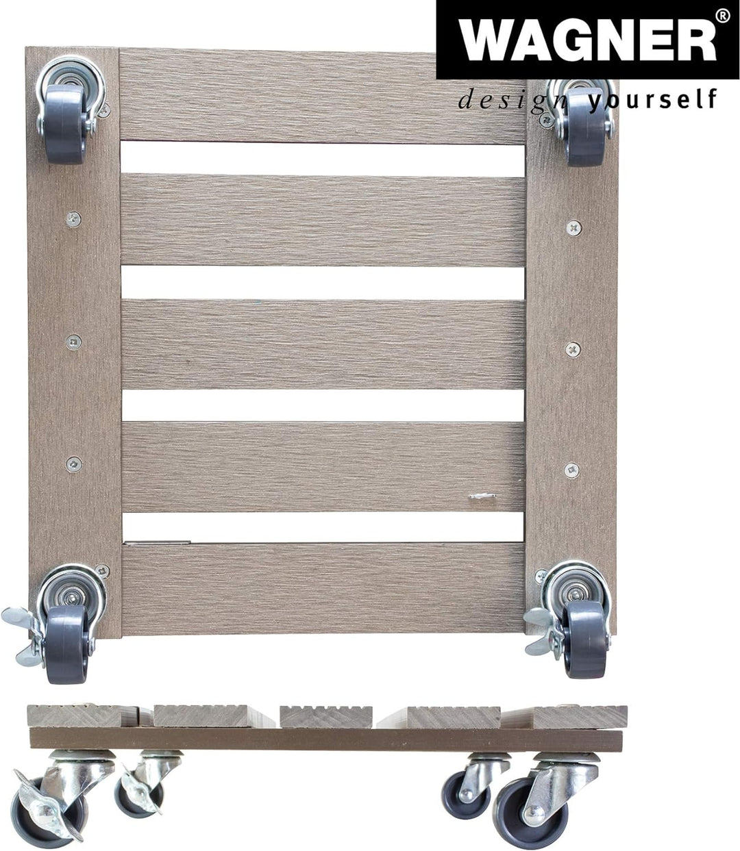 Wagner Pflanzenroller WPC 29 x 29 x 7,5 cm I Blumenroller für Aussenbereich + Innenbereich I Kübelro