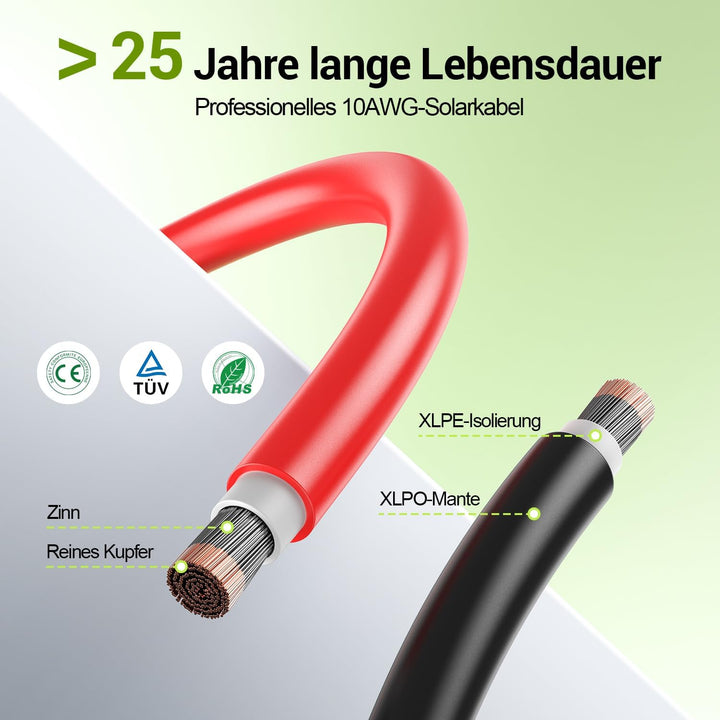 Solarkabel 4mm²/6mm², Solarkabel Verlängerung, Solarkabel Verlängerungskabel(Rot/Schwarz) (4mm² 5M),