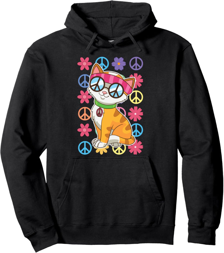 Friedenszeichen Coole Hippie-Katze mit Sonnenbrille Buntes F Pullover Hoodie