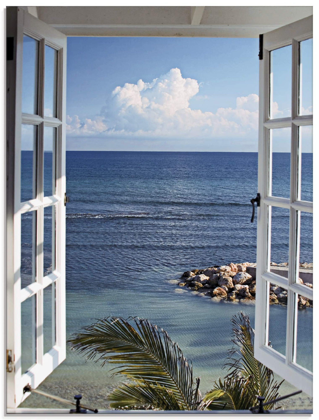 ARTland Glasbilder Wandbild Glas Bild einteilig 45x60 cm Hochformat Strand Meer Küste Palmen Ausblic