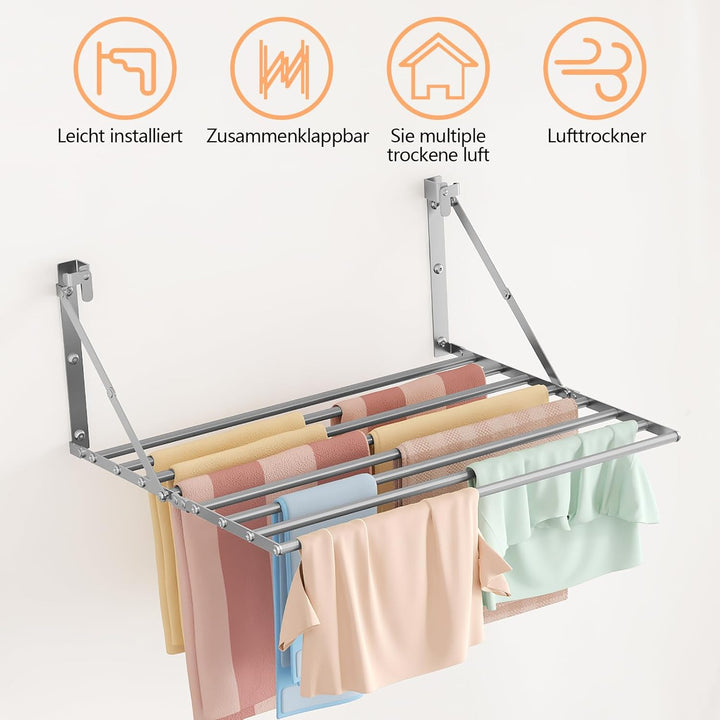 Innotic Wäscheständer Wandmontage Klappbar, Wasserdicht Wäschetrockner Wand Outdoor mit 8 Stangen gr