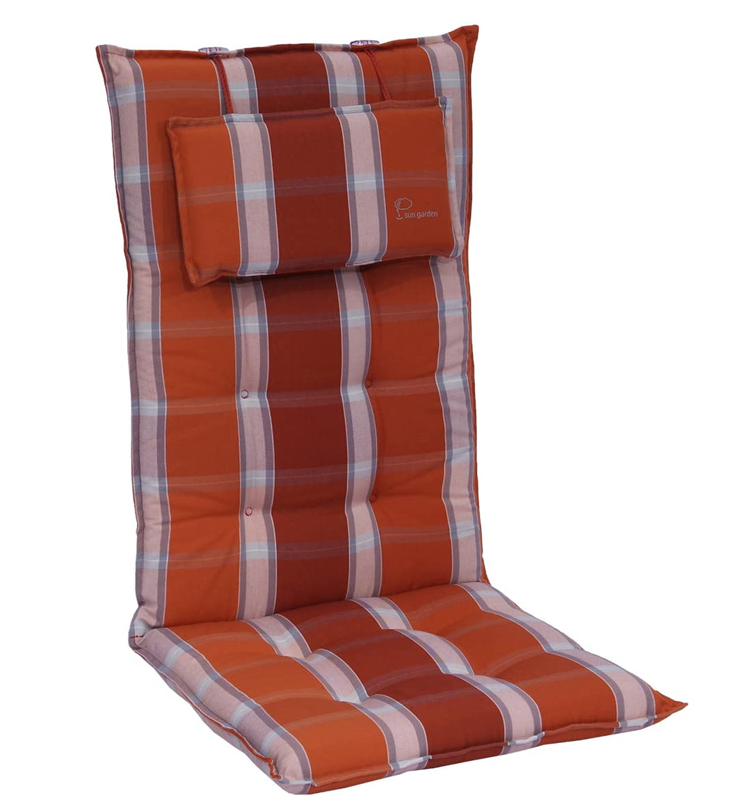 elGiga Sun Garden Hochlehner-Auflage 1-Stück Inco Orange-Weiss Kariert 120 x 50 x 7 cm für Gartenstu