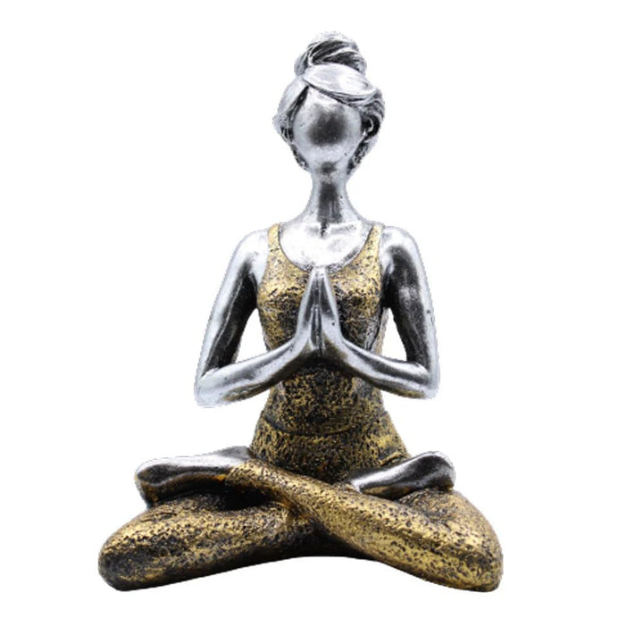 Yoga Lady, Mädchen Frau, Figur 24 cm hoch Handgefertigt Polystone Silber &amp; Gold